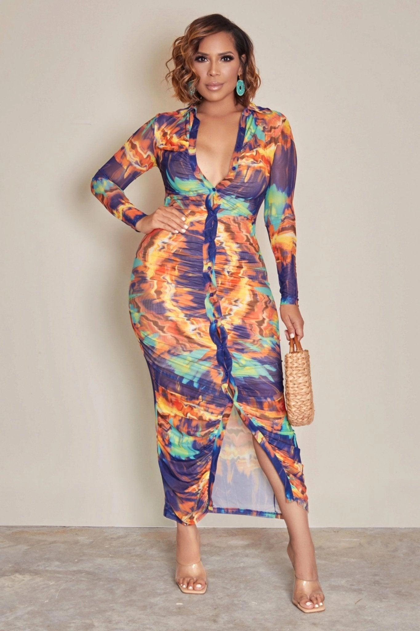 Yanine Tie Dye Bodycon Sukienka – Kolorowy wir, idealny na lato! Twój styl zyska nowy wymiar.